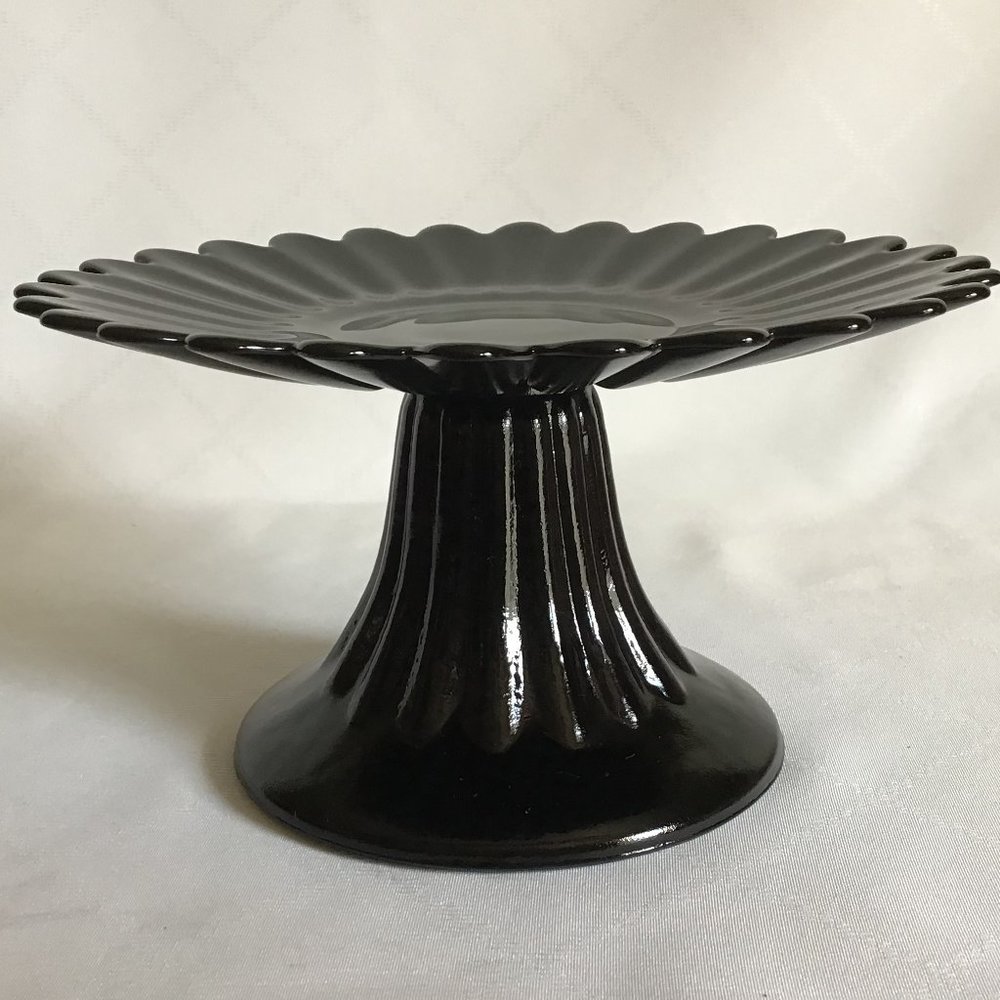 Vintage Black Amethyst Ebony Pedestal Plate